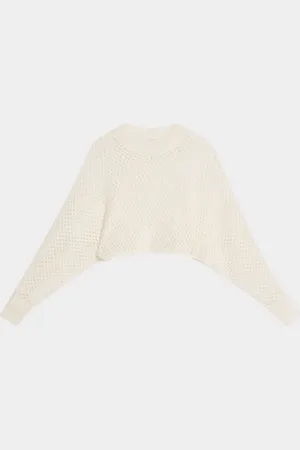 ROSETTA GETTY Hand Knit Mesh Dolman-Sleeve Crop Sweater