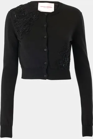Carolina Herrera Beaded Lace Crewneck Crop Cardigan