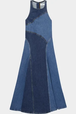 Reiss Wilder Patchwork Cotton Chambray Midi Dress