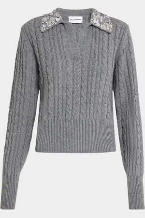 Des Phemmes Embellished Cable-Knit Polo Sweater