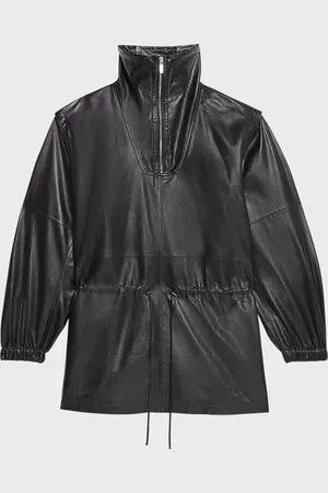 Helmut Lang Leather Drawstring Coat with Removable Sleeves