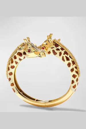 David Webb Yellow Gold Baby Giraffe Cabochon Ruby and Diamond Bracelet