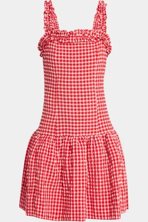 Ganni Ruffled Stretch Seersucker Mini Dress