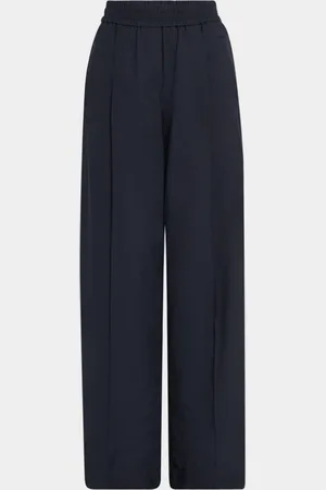 Brunello Cucinelli Pleated Crispy Diagonal Cotton Wide-Leg Pull-On Pants