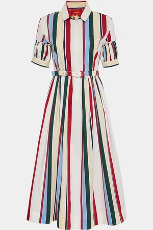La DoubleJ Striped Belted Midi Dress