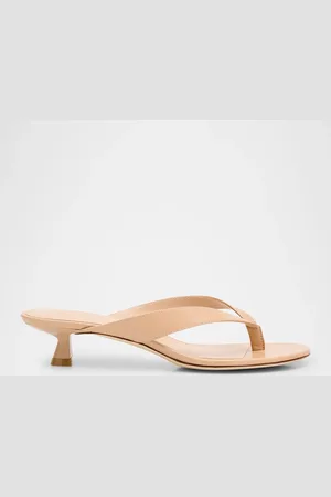 Stuart Weitzman Rio Leather Kitten-Heel Thong Sandals