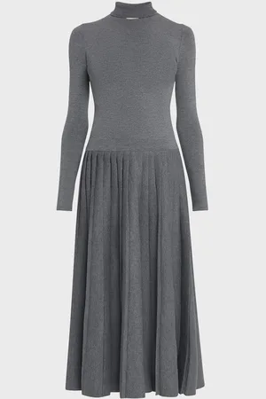 Khaite Lisette Turtleneck Pleated Midi Dress
