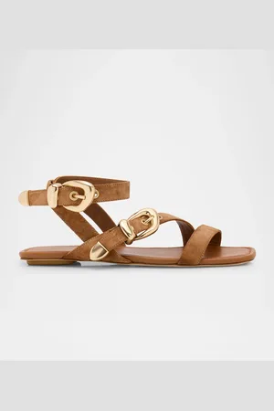 Stuart Weitzman Maven Suede Buckle Flat Sandals