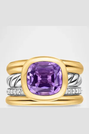 David Yurman DY Mercer 4 Row Stone Ring with Diamonds in Silver and 18K Gold, 14mm
