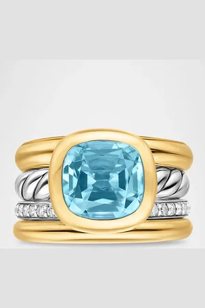 David Yurman DY Mercer 4 Row Stone Ring with Diamonds in Silver and 18K Gold, 14mm