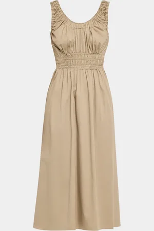 Reiss Anouk Embroidered Shirred Cotton Midi Dress