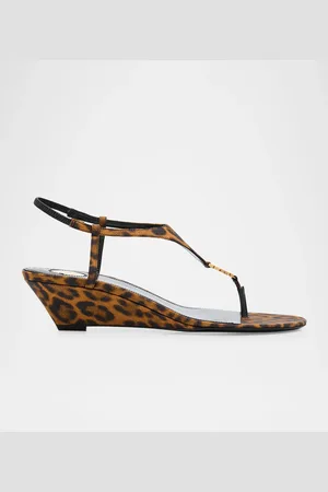 Saint Laurent Cassandra Leopard YSL Wedge Sandals