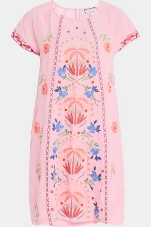 JOHNNY WAS Floral-Embroidered Mini Shift Dress