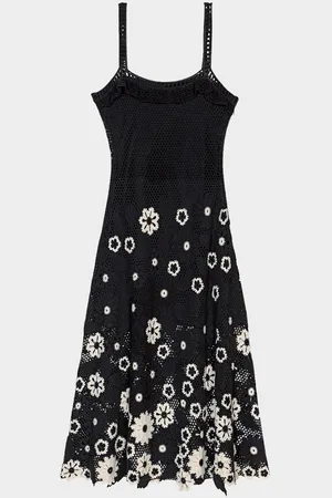 Maje Rochettyna Embroidered Crochet Midi Dress