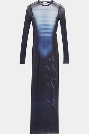 Jean Paul Gaultier Le Male Printed Mesh Long-Sleeve Maxi Dress