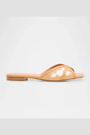 MALONE SOULIERS Perla Embroidered Raffia Flat Slide Sandals