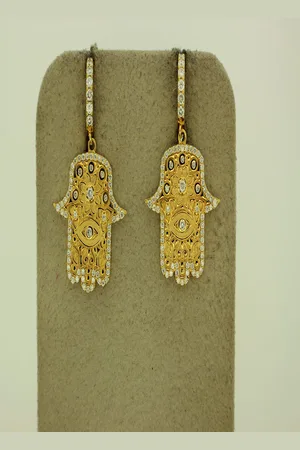 BUDDHA MAMA 20K Hamsa Huggie Earrings with Diamond 10.10 total carat weight