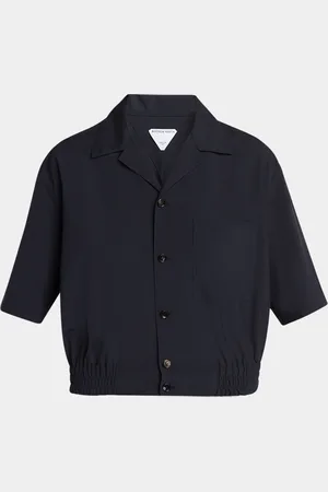 Bottega Veneta Short Sleeve Elastic Hem Cropped Wool Shirt