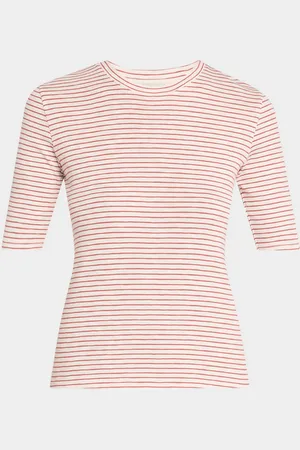 Vince Stripe Elbow-Sleeve Top
