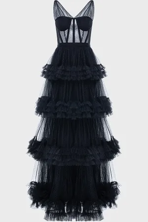 HUISHAN ZHANG Caitlin Tiered-Ruffle Swiss Dot Tulle Gown
