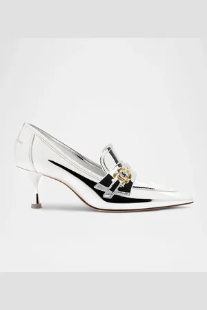 Larroude Susan Metallic Leather Buckle Loafer Pumps