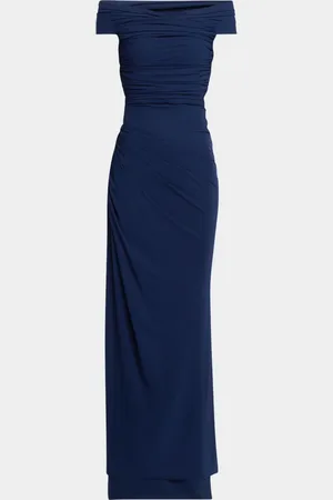 CHIARA BONI Ruched Off-Shoulder Column Gown