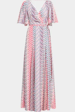 Badgley Mischka Chevron-Print Georgette Maxi Dress