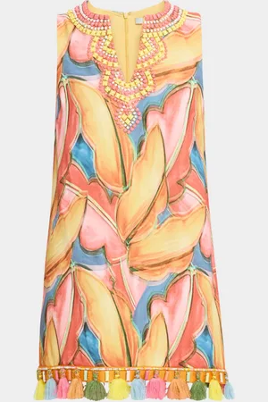 Badgley Mischka Beaded Tassel-Trim Sleeveless Mini Dress