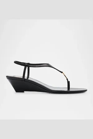 Saint Laurent Cassandra Leather YSL Wedge Sandals