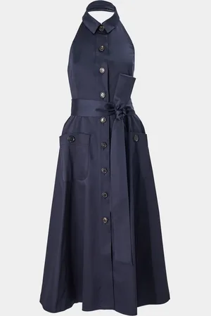 Carolina Herrera Collared Button-Front Halter Midi Dress