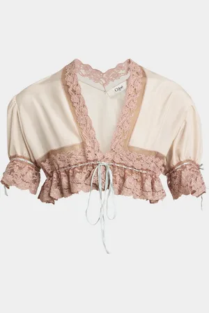 Chloé Lace Trim Drawstring Cropped Top
