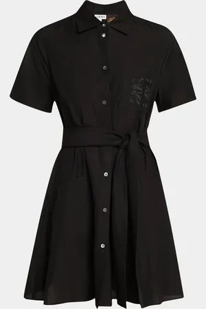Loewe Anagram Pocket Short-Sleeve Belted Mini Shirtdress