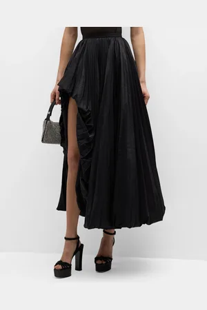 E.stott Ellen Pleated High-Low Taffeta Midi Skirt