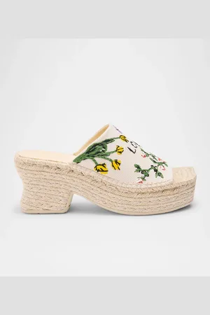 Loewe Petal Floral Embroidered Espadrille Platform Mules