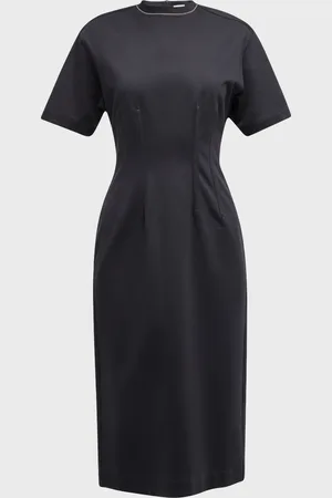 Brunello Cucinelli Monili-Trim Corset Techno Couture Jersey Midi T-Shirt Dress
