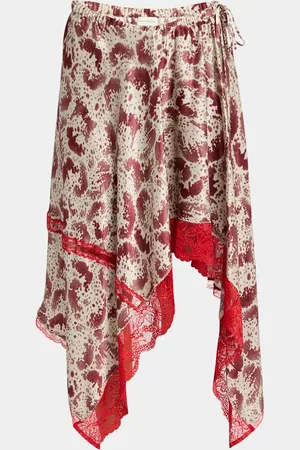 DRIES VAN NOTEN Shake Printed Lace-Trim Handkerchief Silk Skirt