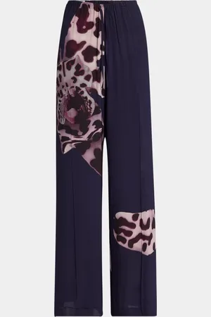 DRIES VAN NOTEN Orchid-Print Straight-Leg Drawstring Pants