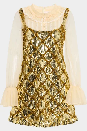 VALENTINO GARAVANI Sequined Layered Ruffle Long-Sleeve Mini Dress