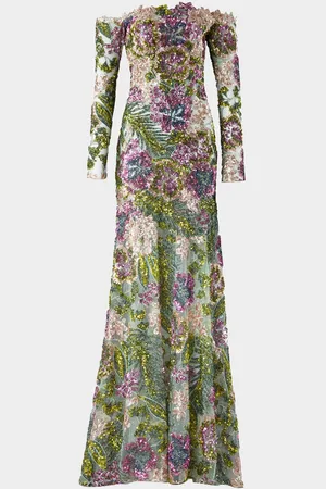 Silvia Tcherassi Rafaella Floral Sequined Off-The-Shoulder Trumpet Dress
