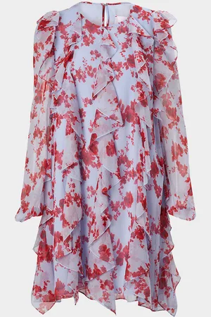 Carolina Herrera Floral Ruffle Chiffon Mini Dress