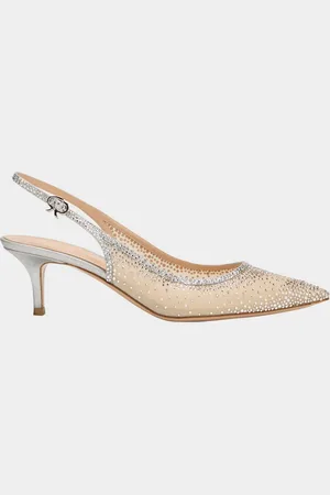Gianvito Rossi Strass Organza Kitten-Heel Slingback Pumps