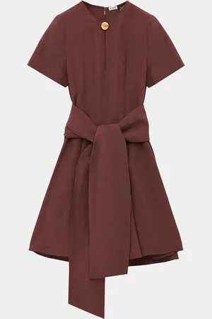 Loewe Anagram-Button Waist-Tie Linen Mini Dress