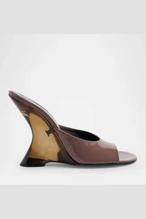 DRIES VAN NOTEN Shiny Leather Lucite-Wedge Mule Sandals