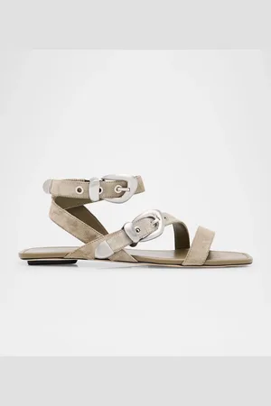 Stuart Weitzman Maven Suede Buckle Flat Sandals
