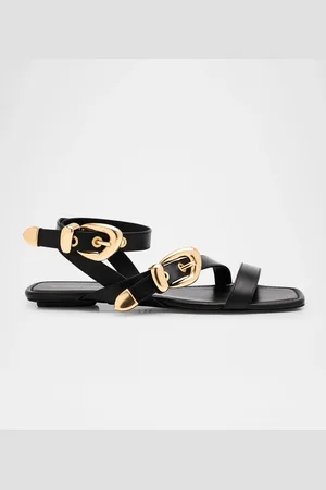 Stuart Weitzman Maven Leather Buckle Flat Sandals