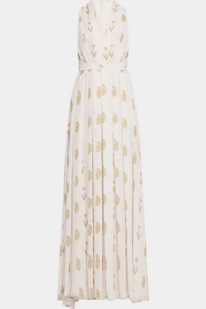 Giambattista Valli Flower-Print Pleated Silk Sleeveless Midi Dress