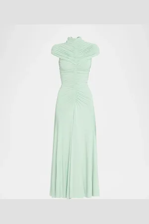 Alaïa Long High-Neck Ruched Dress