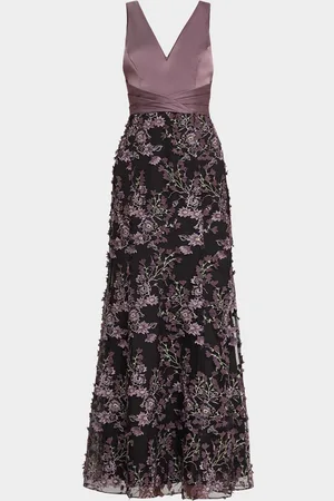 Aidan Mattox Sleeveless Floral-Embroidered Gown