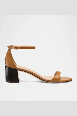 Stuart Weitzman Nudist Leather Ankle-Strap Low Sandals
