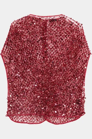 LAPOINTE Sequin Net Mesh Cape Top